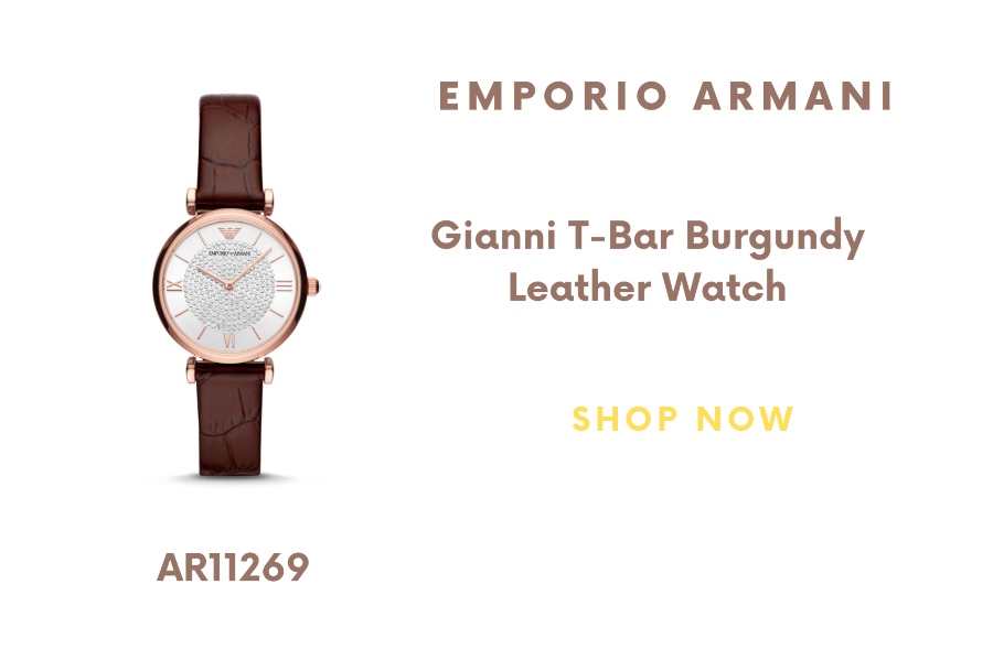 Emporio Armani Gianni T-Bar Burgundy Leather Watch