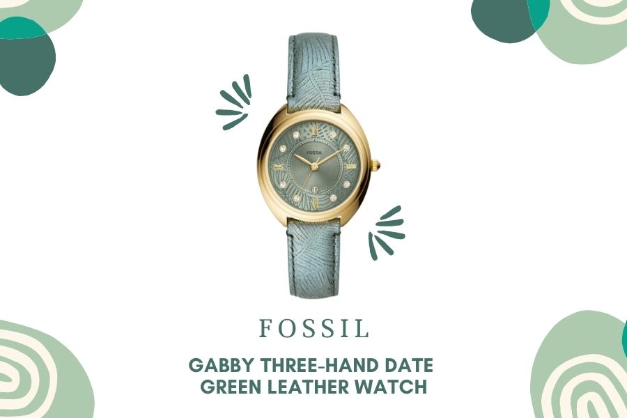 Fossil Gabby Three-Hand Date Green Leather Watch
