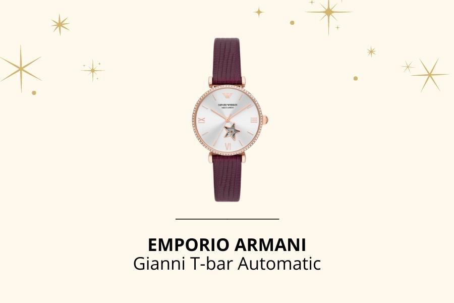 Emporio Armani Gianni T-bar Automatic Burgundy Leather Watch